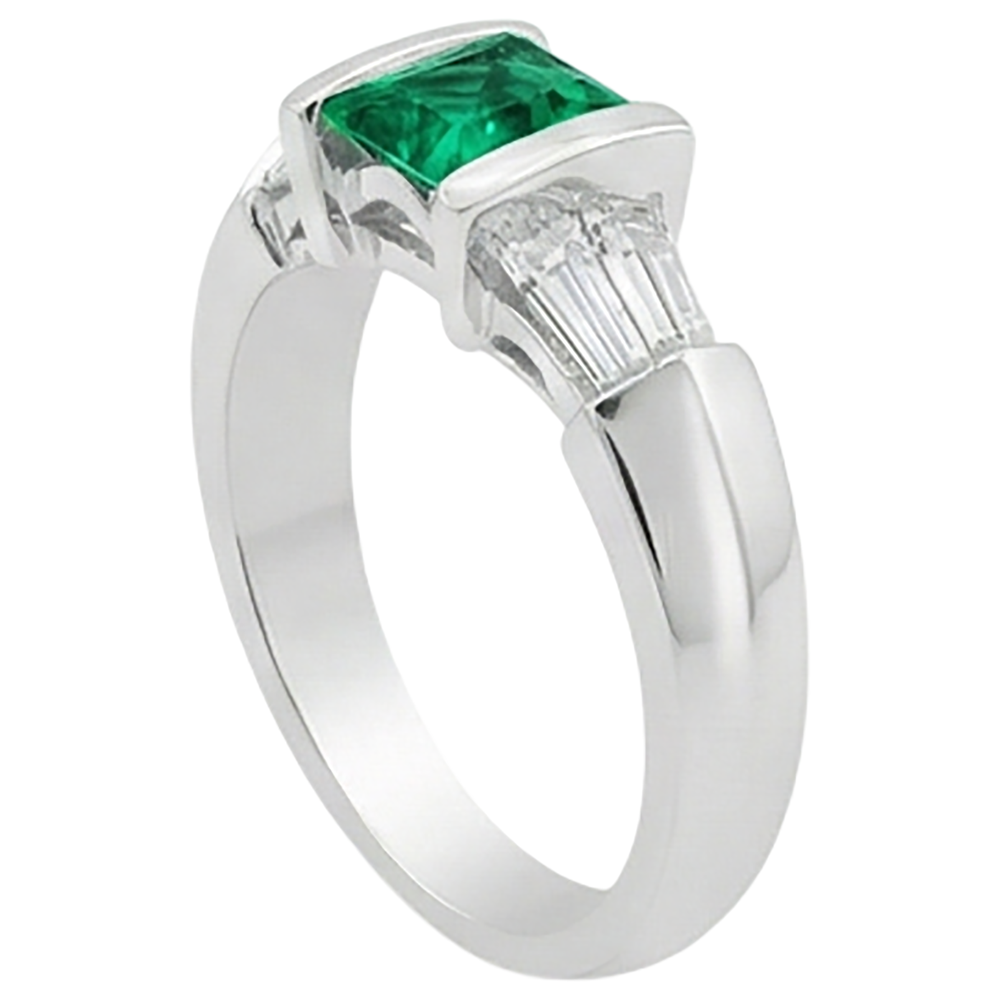 Fine Emerald Precious Stone Ring 2-ct 14 Karat White Gold – angle view