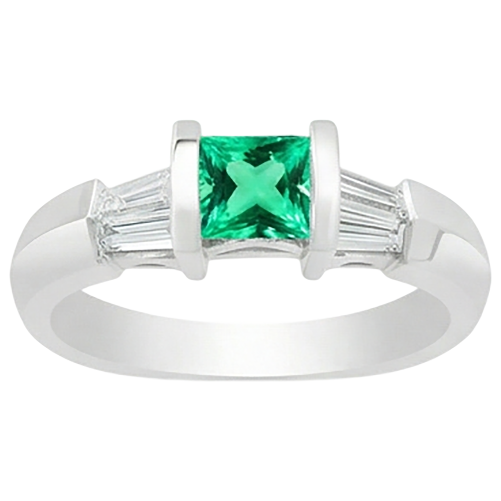 Fine Emerald Precious Stone Ring 2-ct 14 Karat White Gold – front view