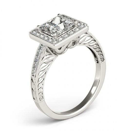Princess Halo Real Diamond Ring With Accents 1.50 Ct. White Gold 14K