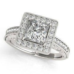 Princess Halo Real Diamond Ring With Accents 1.50 Ct. White Gold 14K