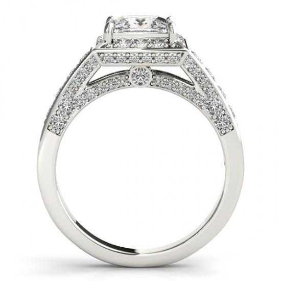 Princess Halo Round Natural Diamond Cut Engagement Ring 1.75 Carat WG 14K