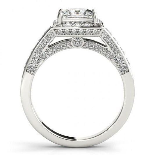 Princess Halo Round Natural Diamond Cut Engagement Ring 1.75 Carat WG 14K