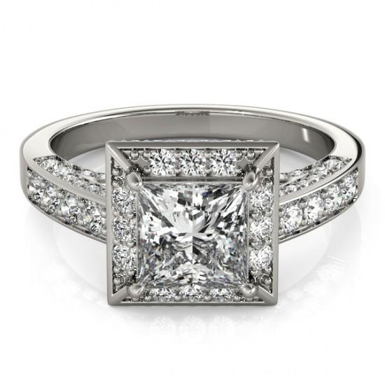 Princess Halo Round Natural Diamond Cut Engagement Ring 1.75 Carat WG 14K