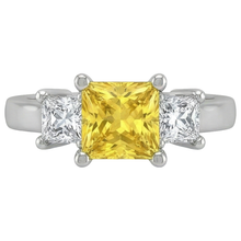 Princess Natural Earth Mined DIAMOND ( NOT LAB GROWN ) Yellow Sapphire Ring 5 Carat 3 Stone White Gold 14K