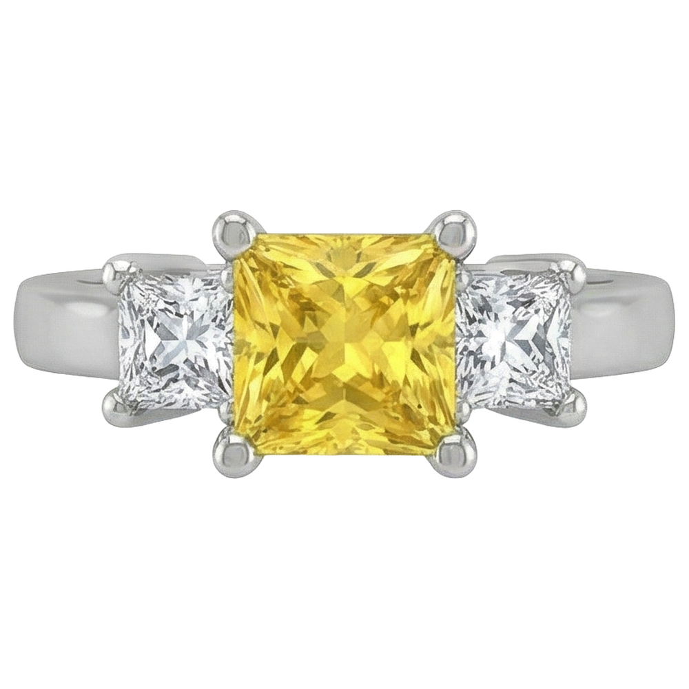 Princess Natural Earth Mined DIAMOND ( NOT LAB GROWN ) Yellow Sapphire Ring 5 Carat 3 Stone White Gold 14K