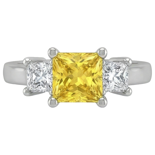 Princess Natural Earth Mined DIAMOND ( NOT LAB GROWN ) Yellow Sapphire Ring 5 Carat 3 Stone White Gold 14K