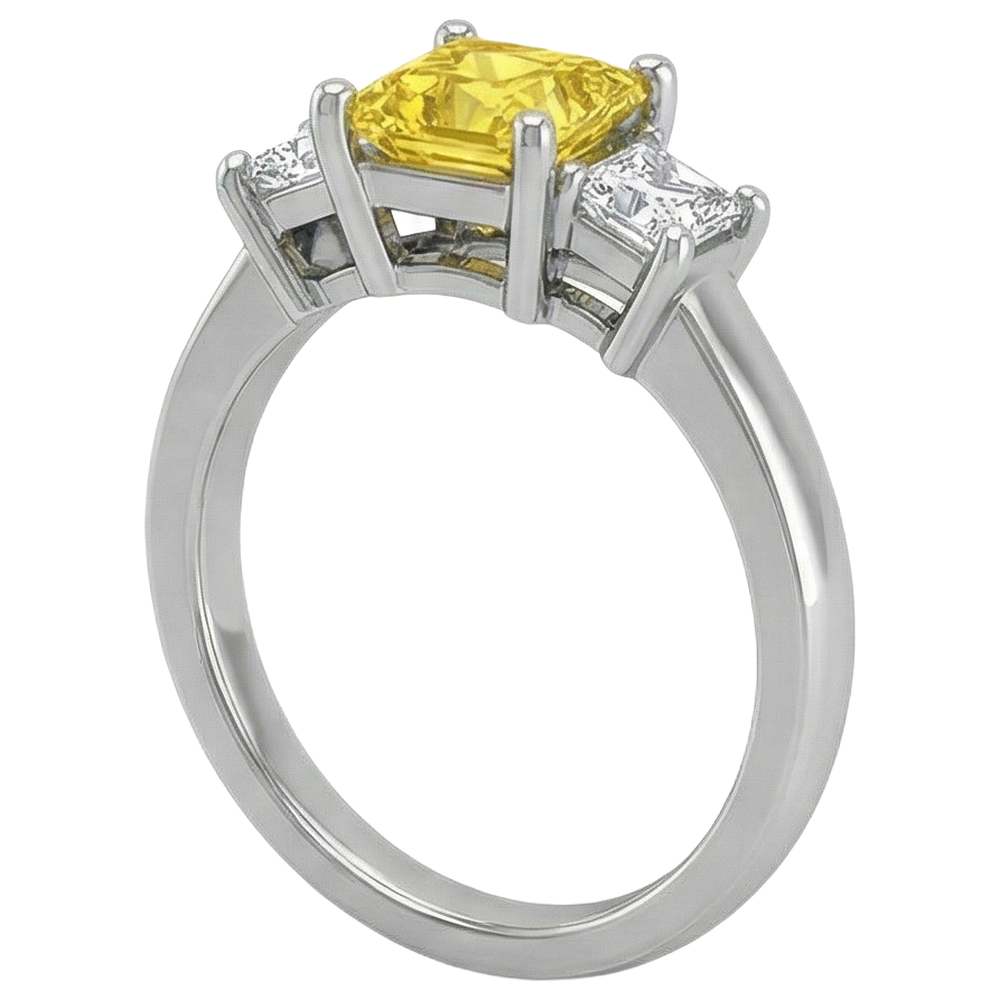 Princess Natural Earth Mined DIAMOND ( NOT LAB GROWN ) Yellow Sapphire Ring 5 Carat 3 Stone White Gold 14K