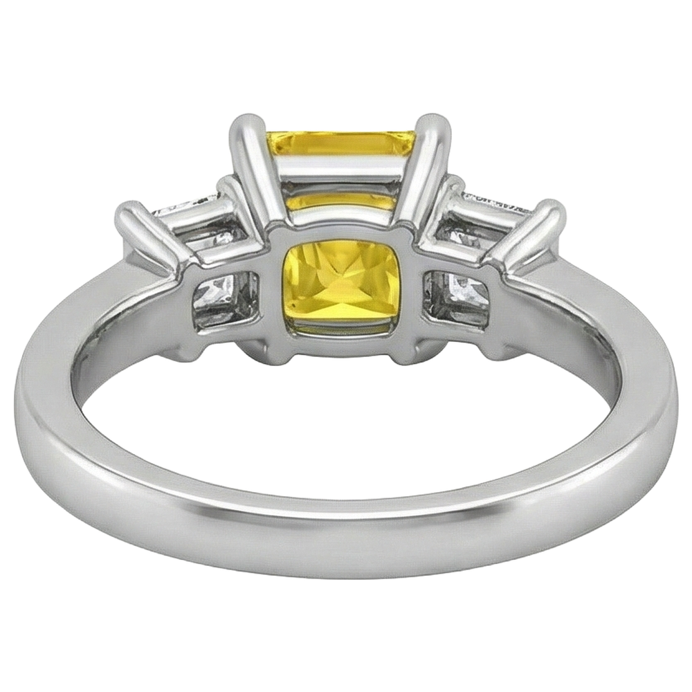 Princess Natural Earth Mined DIAMOND ( NOT LAB GROWN ) Yellow Sapphire Ring 5 Carat 3 Stone White Gold 14K