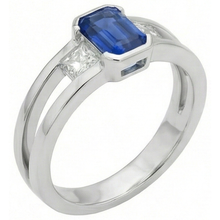 Princess Natural Earth Mined Diamond 3 Stone Emerald Sapphire Ring Split Shank 1.25 Carats