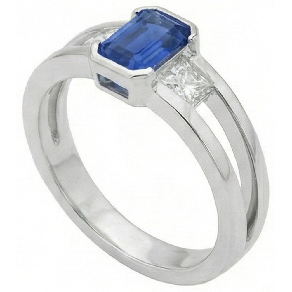 Princess Natural Earth Mined Diamond 3 Stone Emerald Sapphire Ring Split Shank 1.25 Carats