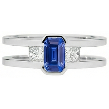 Princess Natural Earth Mined Diamond 3 Stone Emerald Sapphire Ring Split Shank 1.25 Carats
