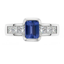 Princess Natural Earth Mined Diamond Ring Gold Bar Set 2.50 Carats Emerald Ceylon Sapphire