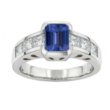 Princess Natural Earth Mined Diamond Ring Gold Bar Set 2.50 Carats Emerald Ceylon Sapphire