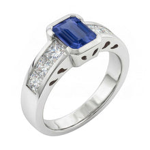 Princess Natural Earth Mined Diamond Ring Gold Bar Set 2.50 Carats Emerald Ceylon Sapphire