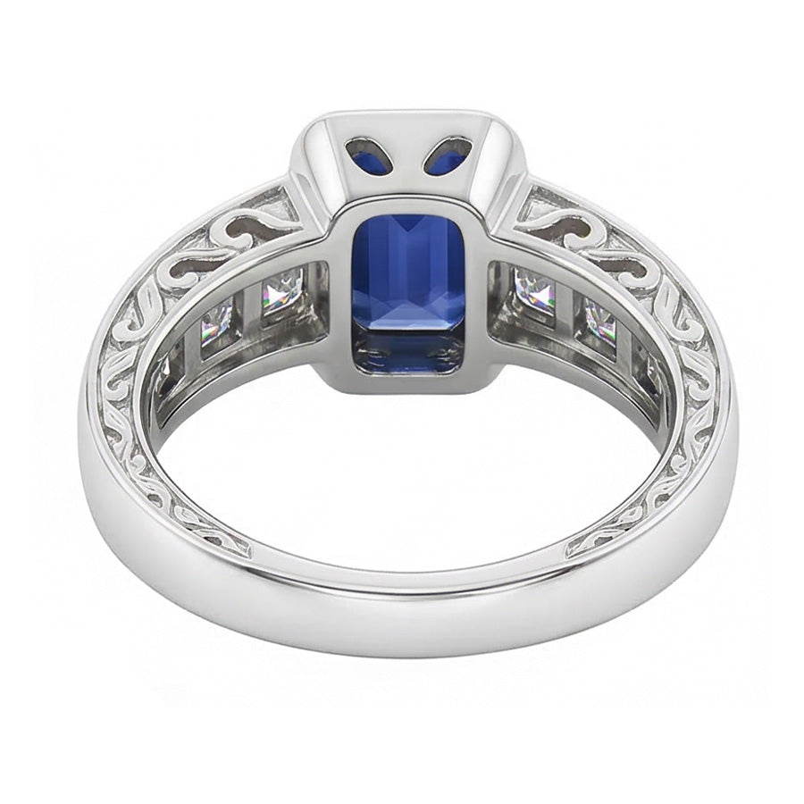 Princess Natural Earth Mined Diamond Ring Gold Bar Set 2.50 Carats Emerald Ceylon Sapphire