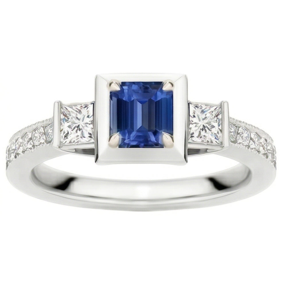 Princess Natural Earth Mined Diamond & Emerald Sapphire Engagement Ring Two Tone 2 Carats
