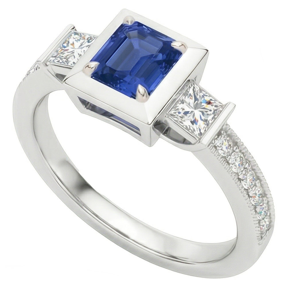 Princess Natural Earth Mined Diamond & Emerald Sapphire Engagement Ring Two Tone 2 Carats