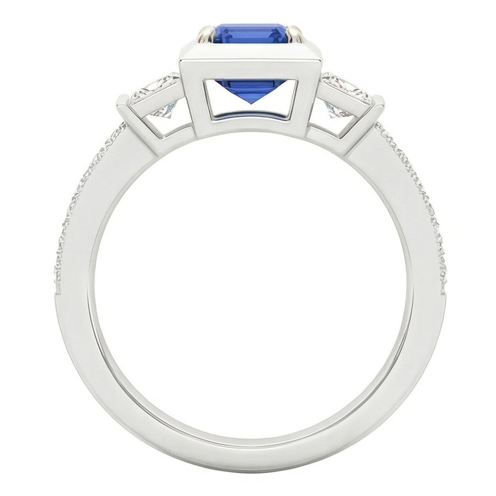 Princess Natural Earth Mined Diamond & Emerald Sapphire Engagement Ring Two Tone 2 Carats