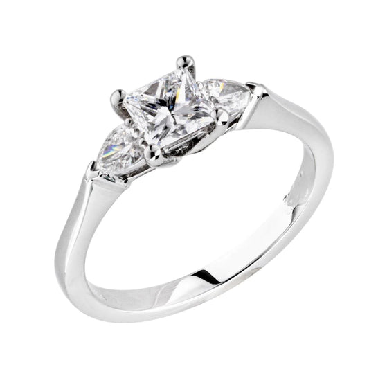 Princess & Pear Sparkling 3 Stone 2.10 Carats Real Diamond Engagement Ring