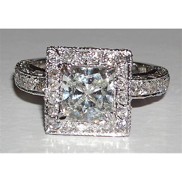 Princess Real Diamond Engagement Fancy Ring 5.25 Carats Pave Setting New
