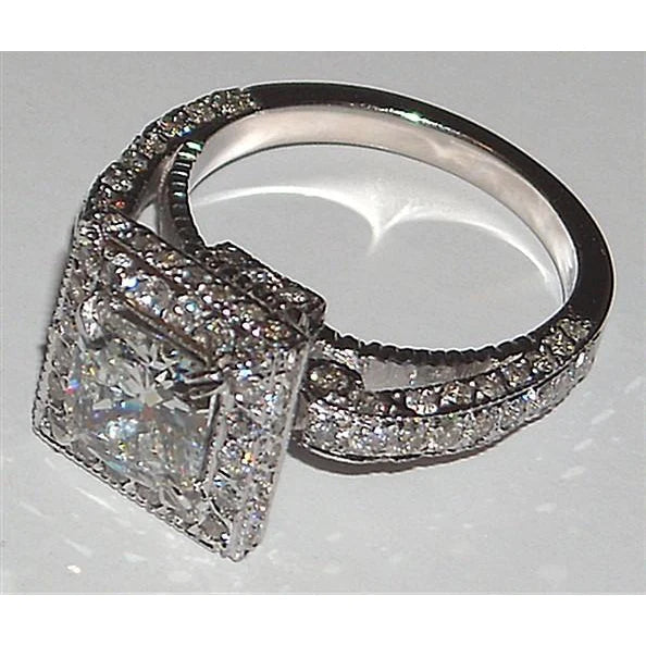 Princess Real Diamond Engagement Fancy Ring 5.25 Carats Pave Setting New