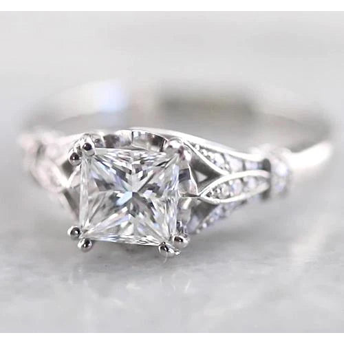 Princess Real Diamond Engagement Ring 1.75 Carats White Gold Jewelry