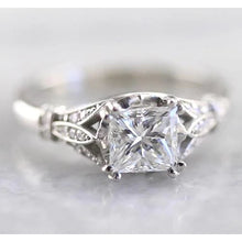 Princess Real Diamond Engagement Ring 1.75 Carats White Gold Jewelry