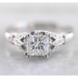 Princess Real Diamond Engagement Ring 1.75 Carats White Gold Jewelry