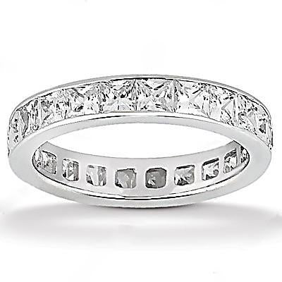 Princess Real Diamond Eternity Engagement Band 4.40 Cts. White Gold 14K