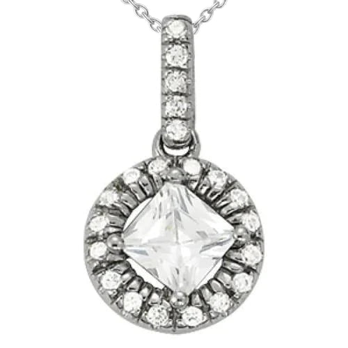 Princess Real Diamond Round Pendant Necklace 1.90 Carat White Gold 14K
