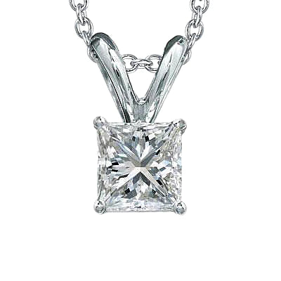 Princess Real Diamond Solitaire Necklace Pendant 1.0 Carat White Gold 14K