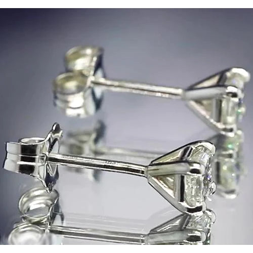 Princess Real Diamond Stud 1.20 Carats Earring Four Prong Set White Gold