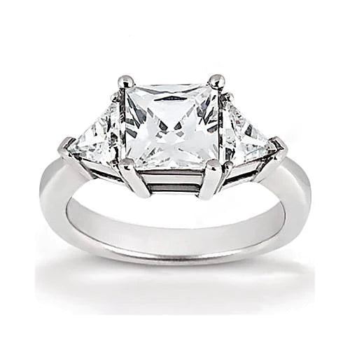 Princess Real Diamond Three Stone Ring With Trillions 2.20 Ct. Jewelry