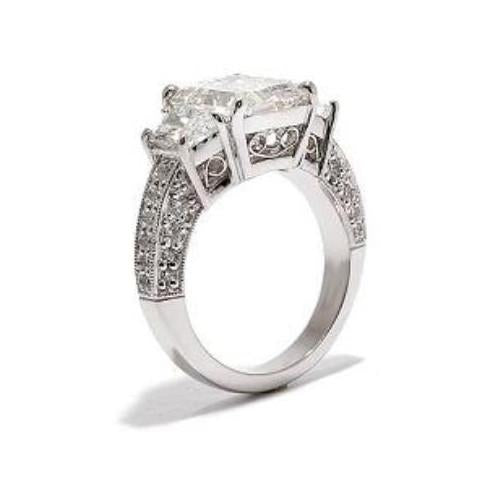 Princess Real Diamonds 3 Stone Women Engagement Ring White Gold 4.30 Carats