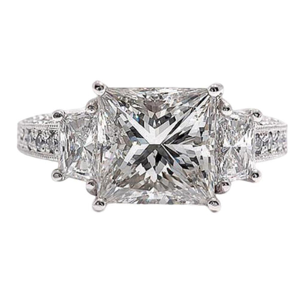 Princess Real Diamonds 3 Stone Women Engagement Ring White Gold 4.30 Carats