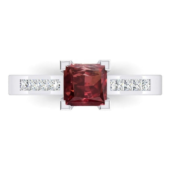 Princess Red Ruby Ring White Gold