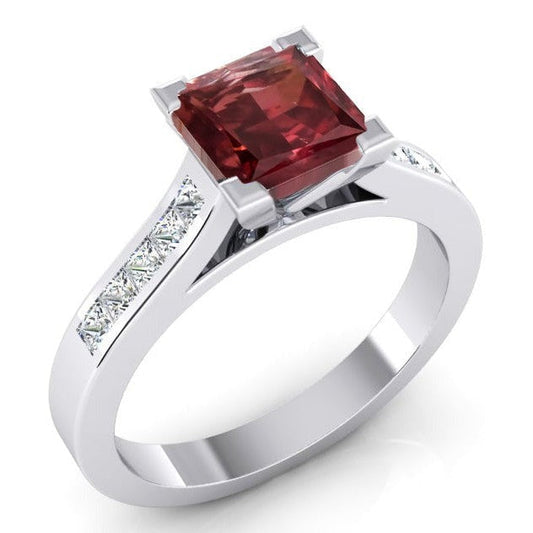 Princess Red Ruby Ring White Gold