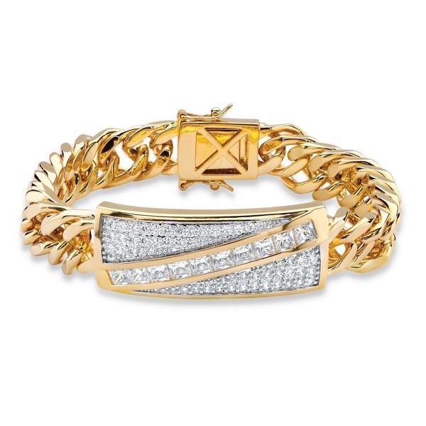 Princess & Round 5 Carats Real Diamonds Men's Link Bracelet Yellow Gold 14K