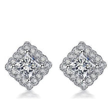 Princess & Round Cut 2.32 Ct Real Diamond Stud Earrings Halo White Gold 14K