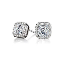Princess & Round Cut 2.9 Carats Real Diamond Halo Lady Stud Earrings