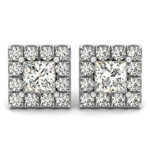 Princess & Round Cut Halo Real Diamond Women Stud Earrings 3.20 Ct. WG 14K
