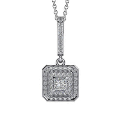 Princess & Round Cut Natural Diamond Pendant Necklace 2.48 Carat White Gold 14K