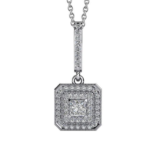 Princess & Round Cut Natural Diamond Pendant Necklace 2.48 Carat White Gold 14K