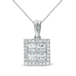 Princess Round Cut Real Diamond Pendant Necklace 6.40 Carat White Gold 14K