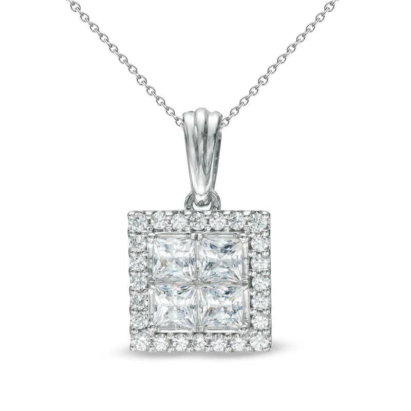 Princess Round Cut Real Diamond Pendant Necklace 6.40 Carat White Gold 14K