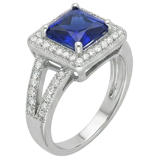 Princess Round Cut Sri Lanka Sapphire Natural Earth Mined DIAMOND ( NOT LAB GROWN ) Ring 3.56 Carat WG 14K