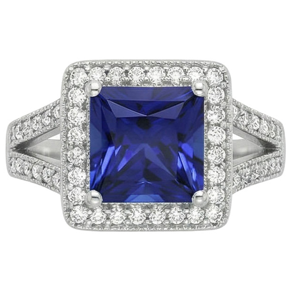 Princess Round Cut Sri Lanka Sapphire Natural Earth Mined DIAMOND ( NOT LAB GROWN ) Ring 3.56 Carat WG 14K