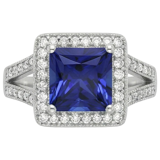 Princess Round Cut Sri Lanka Sapphire Natural Earth Mined DIAMOND ( NOT LAB GROWN ) Ring 3.56 Carat WG 14K