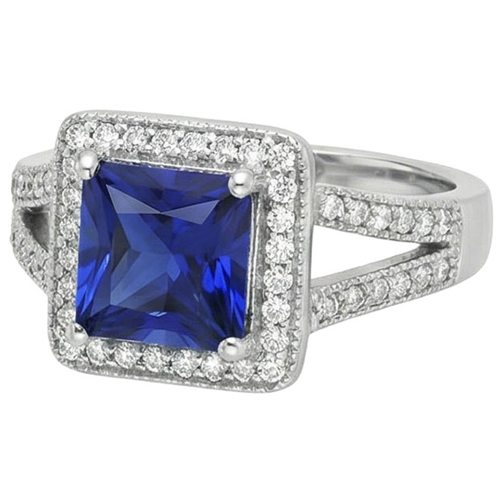Princess Round Cut Sri Lanka Sapphire Natural Earth Mined DIAMOND ( NOT LAB GROWN ) Ring 3.56 Carat WG 14K