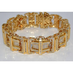 Princess & Round Genuine 9 Carats Diamond Men's Bracelet Yellow Gold 14K